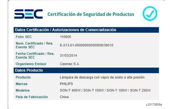 Ampolleta Sodio E40 400watts