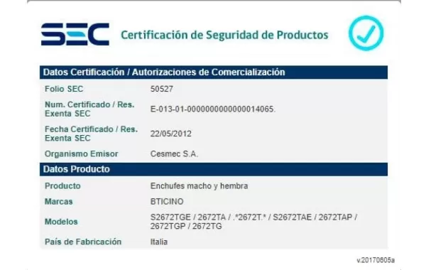Enchufe Hembra Volante Gris C0rner 2pt 10a Ref. S2672tge Bticino