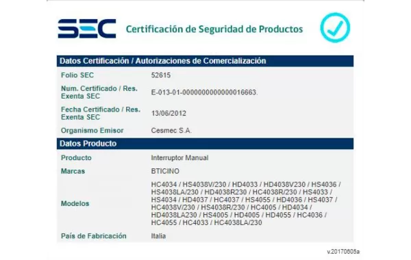 Pulsador De Tirante Na 10a 250v - Oscuro Bticino Cod Ref Hs4033