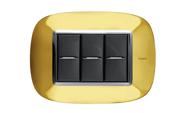 Pl.aca De 3 Modulo Color Oro Lucido Modelo Eliptica Bticino Ref Hb4803or