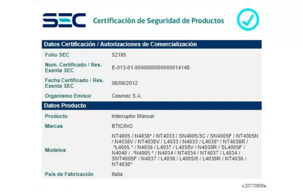 Pulsador De Tirante Na 10a 250v Bticino Ref L4033