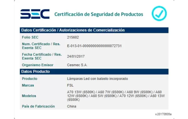Ampolleta Led 5w E-27 Fria Fsl