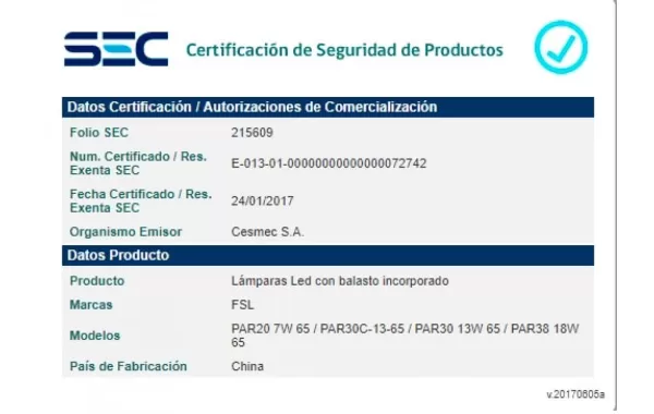 Ampolleta Par 20 7w E-27 Fria Fsl