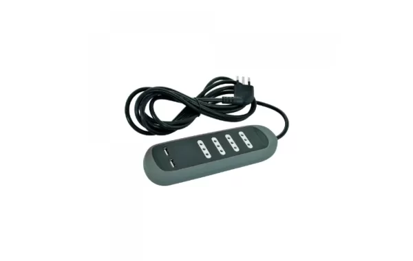 Alargador Multiple 4 Pos Negro 3 Mts Con Usb