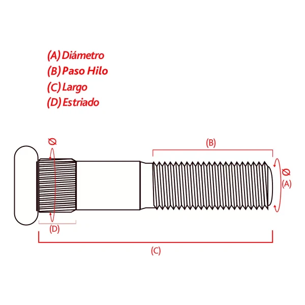 PERNO RUEDA TOYOTA 12MMX1.5 L:45MM E: 14MM - Pernos De Rueda | ClickRepuestos