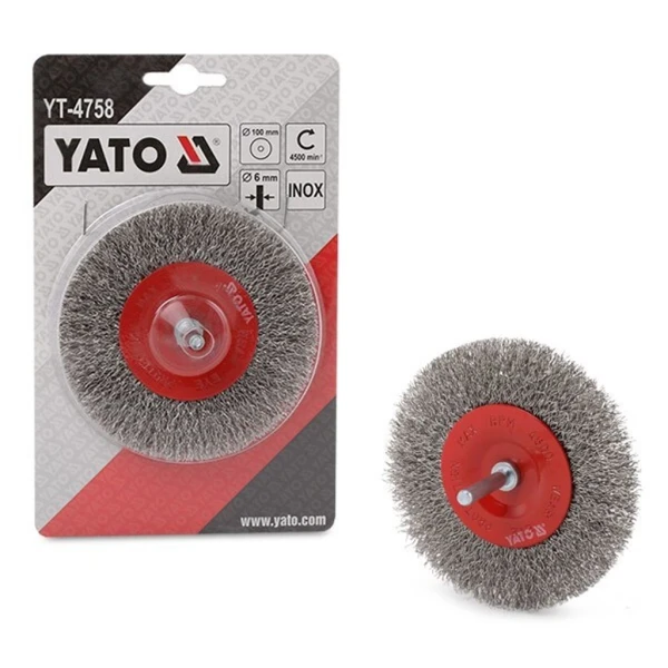 ESCOBILLA CIRCULAR INOXIDABLE CON VASTAGO 6MM 100MM - YATO
