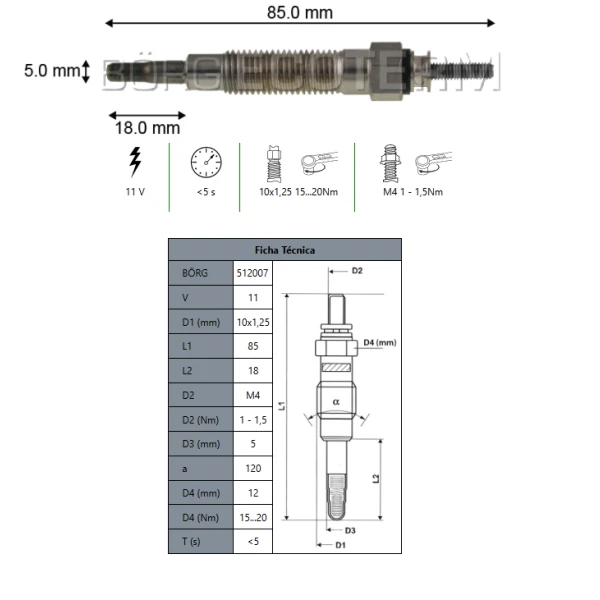 Bujia Incandescente Hyundai / Kia / Mitsubishi - Börg Ecoterm