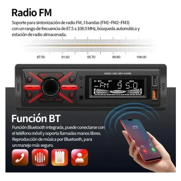 RADIO UNIVERSAL FM/BLUETOOTH/AUX/USB/MP3/C-REMOTO - Radios Para Vehículos | ClickRepuestos