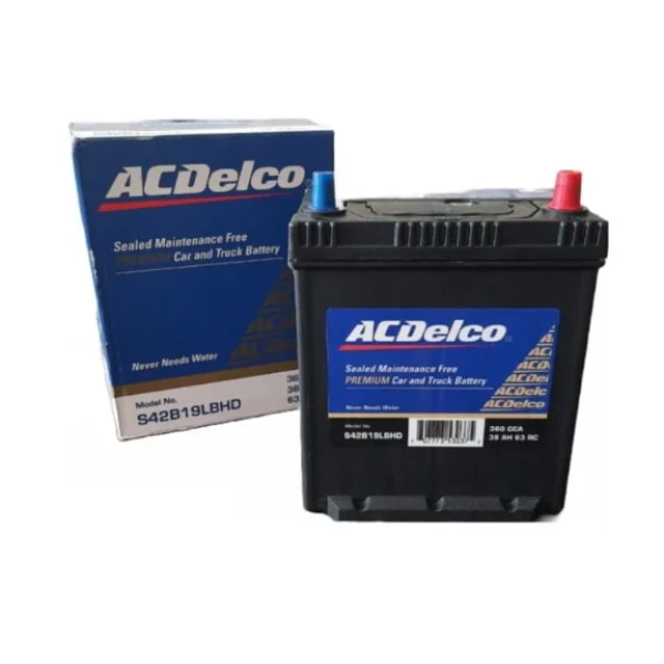 BATERIA 38AH 360CCA POSITIVO LADO DERECHO ( - + ) - ACDELCO ( BORNER DELGADO )