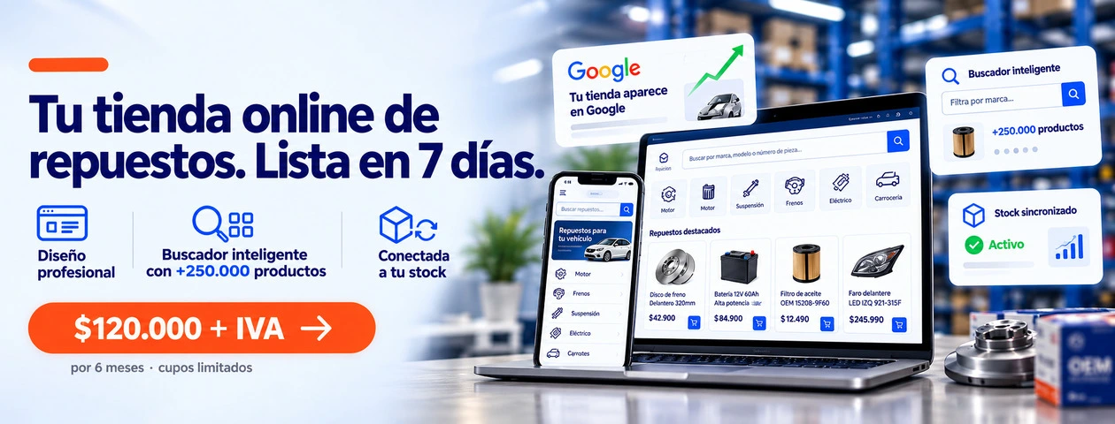 E-commerce ClickRepuestos — tu tienda online por $120.000 los primeros 6 meses (precio normal $240.000 + IVA)