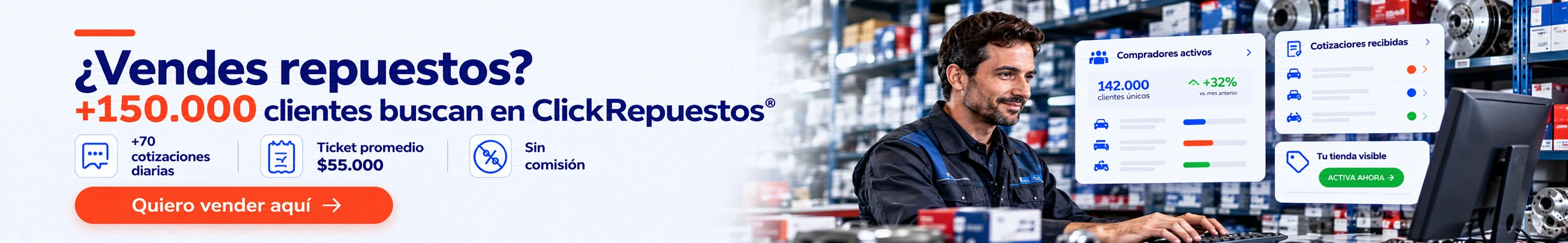 ¿Vendes repuestos? Más de 150.000 clientes buscan en ClickRepuestos — Quiero vender aquí